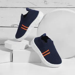 Jazzy Juniors Infant Kids Woven Design Padded Insole Contrast Sole Mesh Slip-On Sneakers-image-91