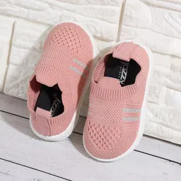 Jazzy Juniors Infant Kids Woven Design Padded Insole Contrast Sole Mesh Slip-On Sneakers-image-97