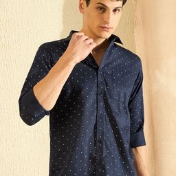 DENNISON Men Navy Blue Smart Slim Fit Opaque Printed Formal Shirt-image-89