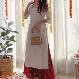 Libas Women Off White Floral Yoke Design Mirror Work Kurta-22