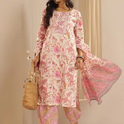 Libas Floral Printed Thread Work Straight Kurta With Salwar & Dupatta image 4