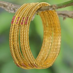Adwitiya Collection Women Set of 4 24 kt Gold-Plated Stone Studded Handcrafted Bangles-image-75