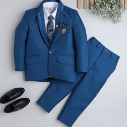 DKGF FASHION Boys Turquoise Blue Regular-Fit 4-Piece Suit-image-70