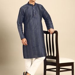MANQ Men Striped Regular Kurta with Pyjamas image 2