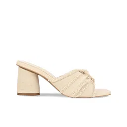 CAI Textured Open Toe Canvas Ruffled  BlockHeels image 5