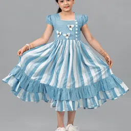 FASHION DREAM Blue & White Striped Ruffle Dress-picture-49