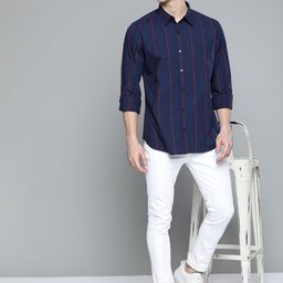 Harvard Men Navy Blue & Red Pure Cotton Regular Fit Striped Sustainable Casual Shirt-picture-15