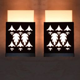 Gojeeva Black & White 2 Pieces Textured Wooden Square Shaped Wall Lamps-image-63