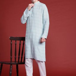 MANQ Men Striped Thread Work Pure Cotton Kurta with Pyjamas-picture-12