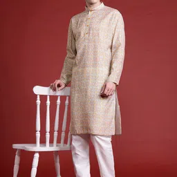 MANQ Men Ethnic Motifs Printed Pure Cotton Kurta with Pyjamas-image-73