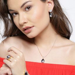 YouBella Gold-Toned & Navy Stone-Studded Jewellery Set-6