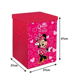 Kuber Industries Set Of 2 Grey & Pink Disney Print Foldable Basket With Handles & Lid image 4
