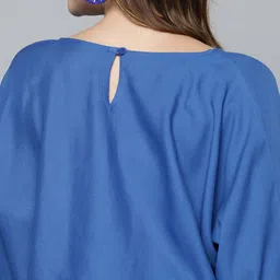 HERE&NOW Blue Pure Cotton Tie-Up Detail Blouson Top-image-69