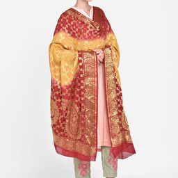 Dupatta Bazaar Red & Yellow Woven Design Dupatta image 2