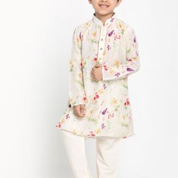 JBN Creation Boys Cream-Coloured Printed Kurta with Pyjamas image 3