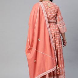 Divena Plus Size Peach-Coloured Printed Ready to Wear Lehenga & Blouse with Dupatta image 4