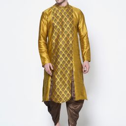 DEYANN Men Mustard & Black Ethnic Motifs Printed Kurta-27