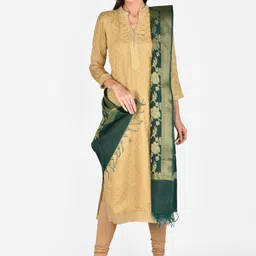 Dupatta Bazaar Green & Gold Woven Design Dupatta image 2