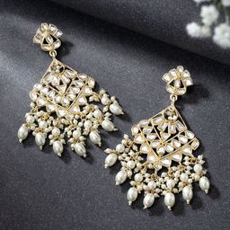 Peora White Gold-Plated Contemporary Drop Earrings-image-77