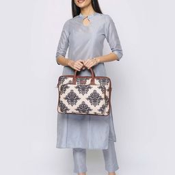 ZOUK Unisex Beige & Navy Blue Printed Vegan Leather 16 Inch Sustainable Laptop Bag-image-83