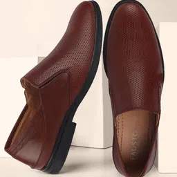FAUSTO Men Brown Solid Leather Formal Slip-On Shoes-image-32