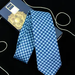 PELUCHE Blue Woven Design Broad Tie-image-5
