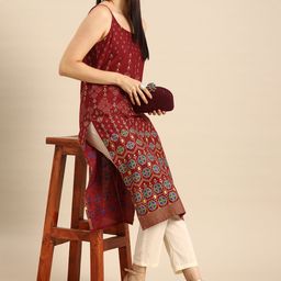 Anouk Women Red Floral Off-Shoulder Kurta-picture-42