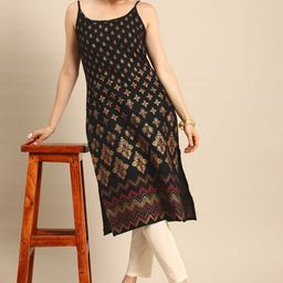 Anouk Women Black & Yellow Ethnic Motifs Kurta-image-30