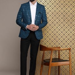House of Pataudi Sequinned Tailored Fit Single-Breasted Blazers-picture-44