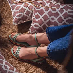 Saint G Embellished Open Toe Flats With Ankle Loop-23