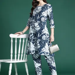 Indo Era Floral Printed Pure Cotton Kurta with Trousers-picture-5