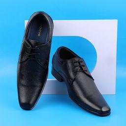 Mochi Men Black Solid Leather Formal Derby-image-78