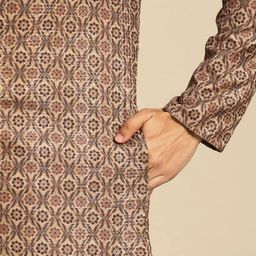 MANQ Men Ethnic Motifs Printed Zari Sequinned Regular Kurta with Churidar image 5