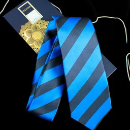 PELUCHE Men Blue & Black Striped Skinny Tie-image-59