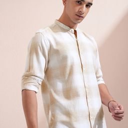 HIGHLANDER Men Mandarin Collar Checked Cotton Casual Shirt-image-91
