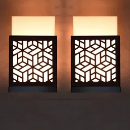 Gojeeva Black 2 Pieces Wood Square Shaped Textured Contemporary Wall Lamp-53