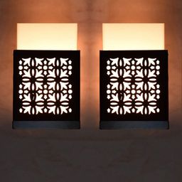 Gojeeva Black 2 Pieces Wood Square Shaped Textured Contemporary Wall Lamp-image-68