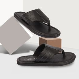 FAUSTO Men Black Textured Thong Flip-Flops-image-72