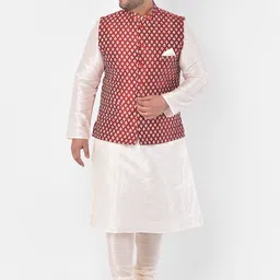 DEYANN PLUS Men Red & White Printed Nehru Jacket image 3