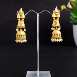 Golden Gold-Plated Dome Shaped Drop Earrings-17