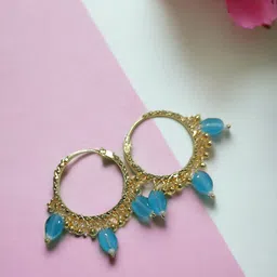 AccessHer Gold-Plated & Blue Circular Hoop Earrings-image-12