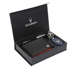 WildHorn Men Black & Blue RFID Protected Genuine Leather Wallet & Pen Accessory Gift Set-image-96
