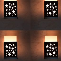 Gojeeva Black and White 4 Pieces Wooden Square Shaped Wall Lamps-9