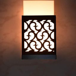 Gojeeva Black & White Textured Wooden Square Shaped Wall Lamp-5