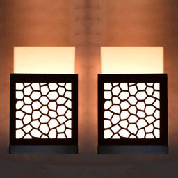 Gojeeva Black 2 Pieces Textured Wooden Square Shaped Wall Lamps-26