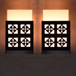 Gojeeva Black 2 Pieces Textured Wooden Square Shaped Wall Lamps-image-55
