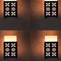 Gojeeva Black and White 4 Pieces Wooden Textured Square Shaped Wall Lamps-11