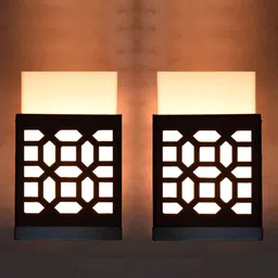 Gojeeva Black 2 Pieces Wooden Square Shaped Wall Lamps-34