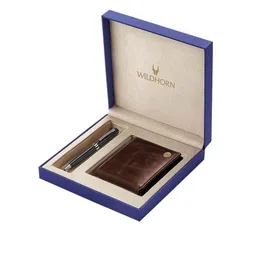 WildHorn Men Brown & Black RFID Protected Genuine Leather Wallet & Pen Accessory Gift Set-picture-49