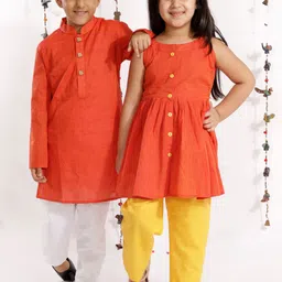 VASTRAMAY Boys Red Pure Cotton Handloom Kurta with Pyjamas-29